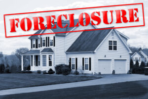 Foreclosure Lawyer, Danbury house with the word Foreclosure in red across it